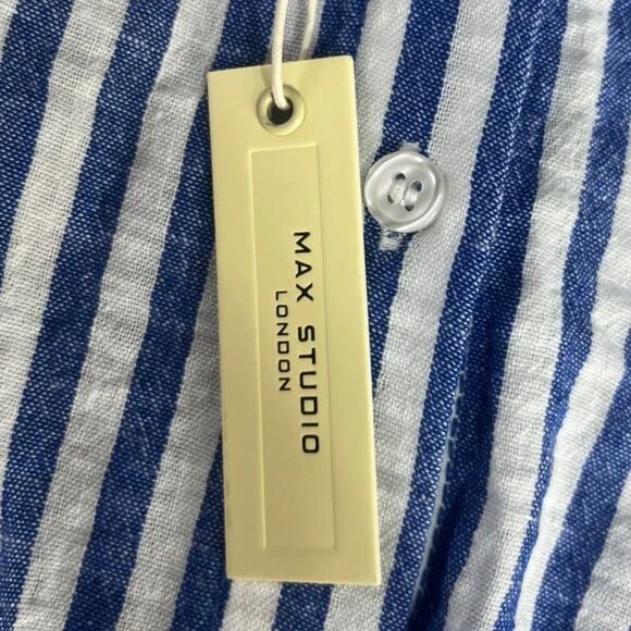 Max Studio London Button Front Shirt Size Small Blue White New Striped Casual - Picture 9 of 11